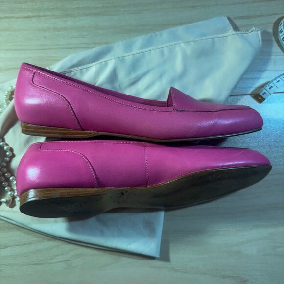 Vintage Barbiecore Enzo Angiolini Hot Pink Leather Loafers | Square Toe Flats 8M - Picture 3 of 9